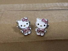 Hello Kitty Crystal Stud Enamel Earrings New