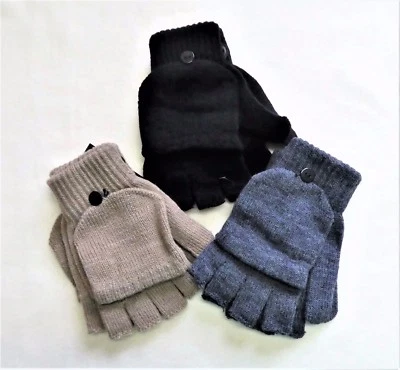 Fingerlose Strick-Handschuhe mit Klappe elastisch für Damen und Jugendliche