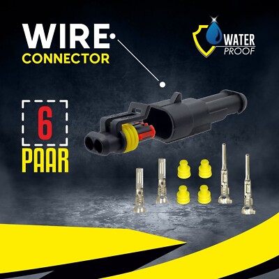 6x KFZ Kabel Motorrad Stecker Kontakt 2 Polig Steckverbinder Wasserdicht IP67