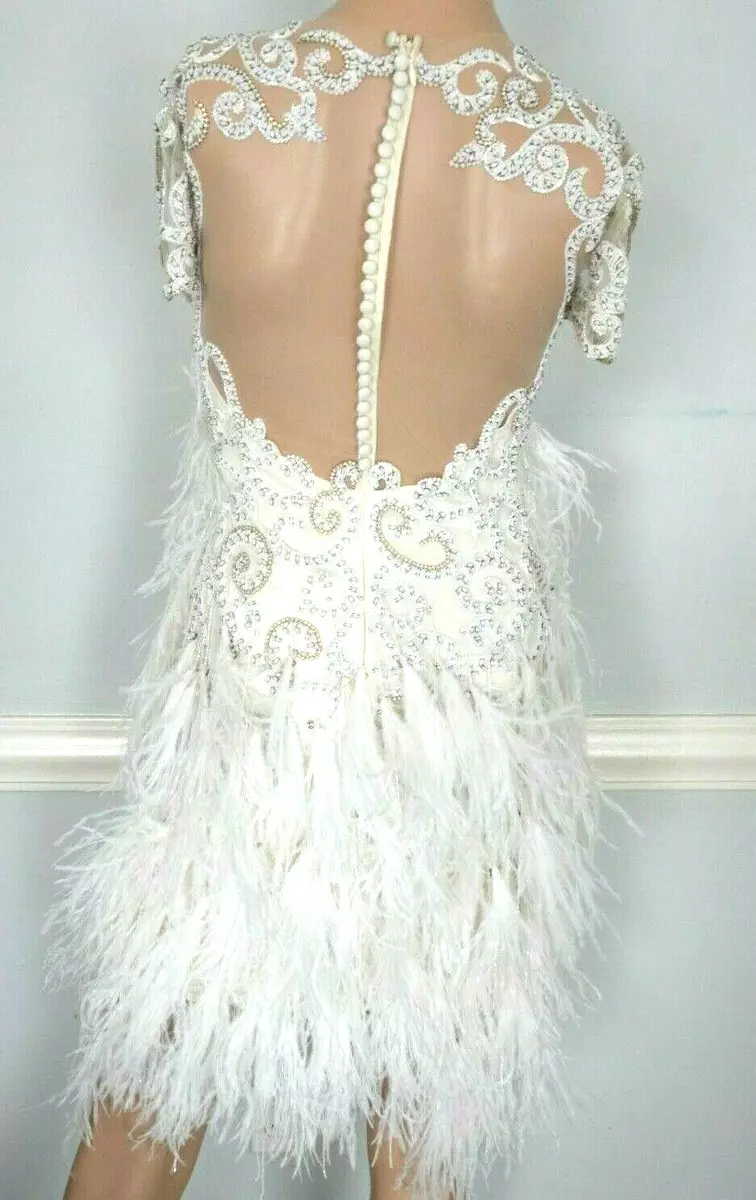 $6950 MARCHESA Embroidered Feather Beaded White Bridal Wedding Cocktail Dress 2
