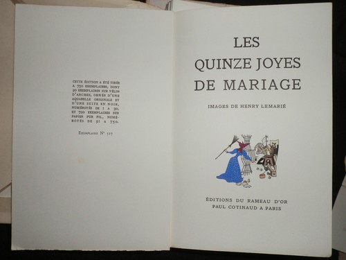 Ltd 527/750; Les Quinzes Joyes de Mariage (c1920s) Henry Lemarie - French - RARE - Picture 4 of 14