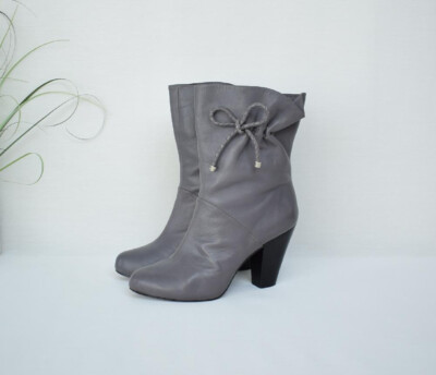 schicke Miezko Echtleder High Heel Stiefeletten Gr. 37 grau echtes Leder