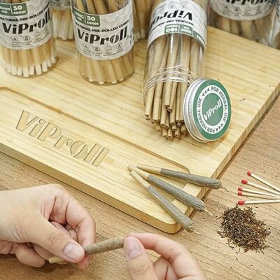 50 Pack Pre Rolled Cones 1 1/4 Size - Natural Unbleached Papers With W-shaped Tips & Filler Sticks