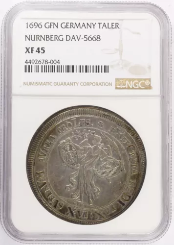1696 GFN German States Nurnberg Taler Thaler NGC XF45 KM# 228 Dav. #5668