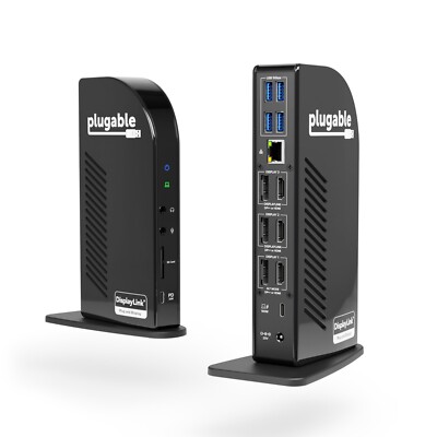 Plugable 4K USB C Docking Station Triple Monitor - 100W Charging - Windows & Mac