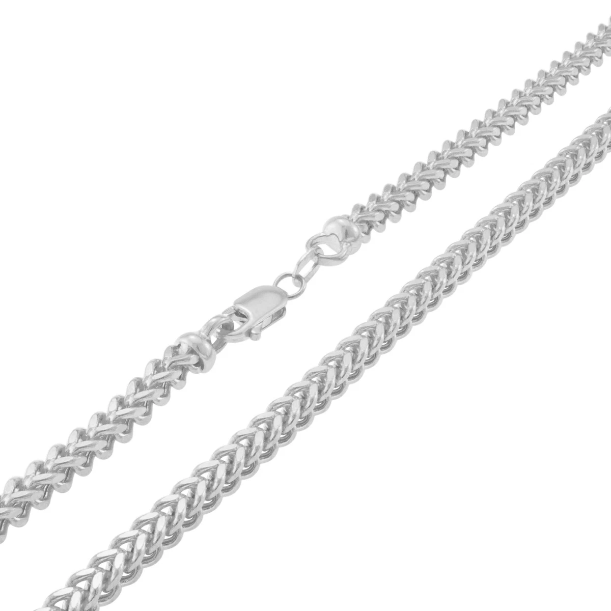 10K White Gold Mens 3mm Foxtail Wheat Franco Box Pendant Necklace Chain 22