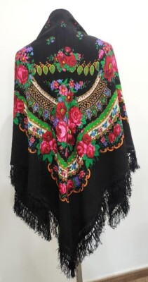 Folk Russian Scarf 56'' X 56 Floral Retro Ethnic 100% Wool Pavlovo Vintage Fringe