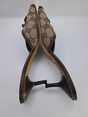 Gucci Monogram Mules Heels beige 110133 Sandal Women's Size 36.5 C