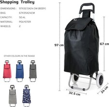 Foldable Shopping Trolley on Wheels 51L Grocery Cart Utility Bag Lightweight