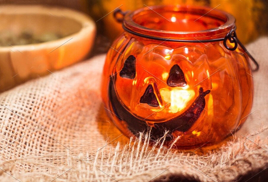 3 pc Halloween Jack O Lantern Pumpkin Glass Tea Light Candle Holder