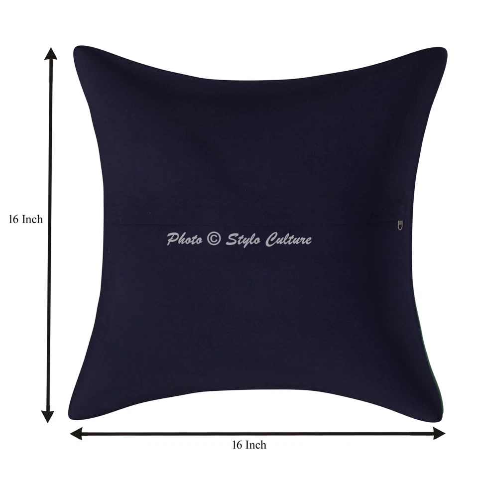 Boho Hippie Yoga Pillow Case Cushion Cover Blue Kantha Boho Patchwork Meditation - Image 4 of 4