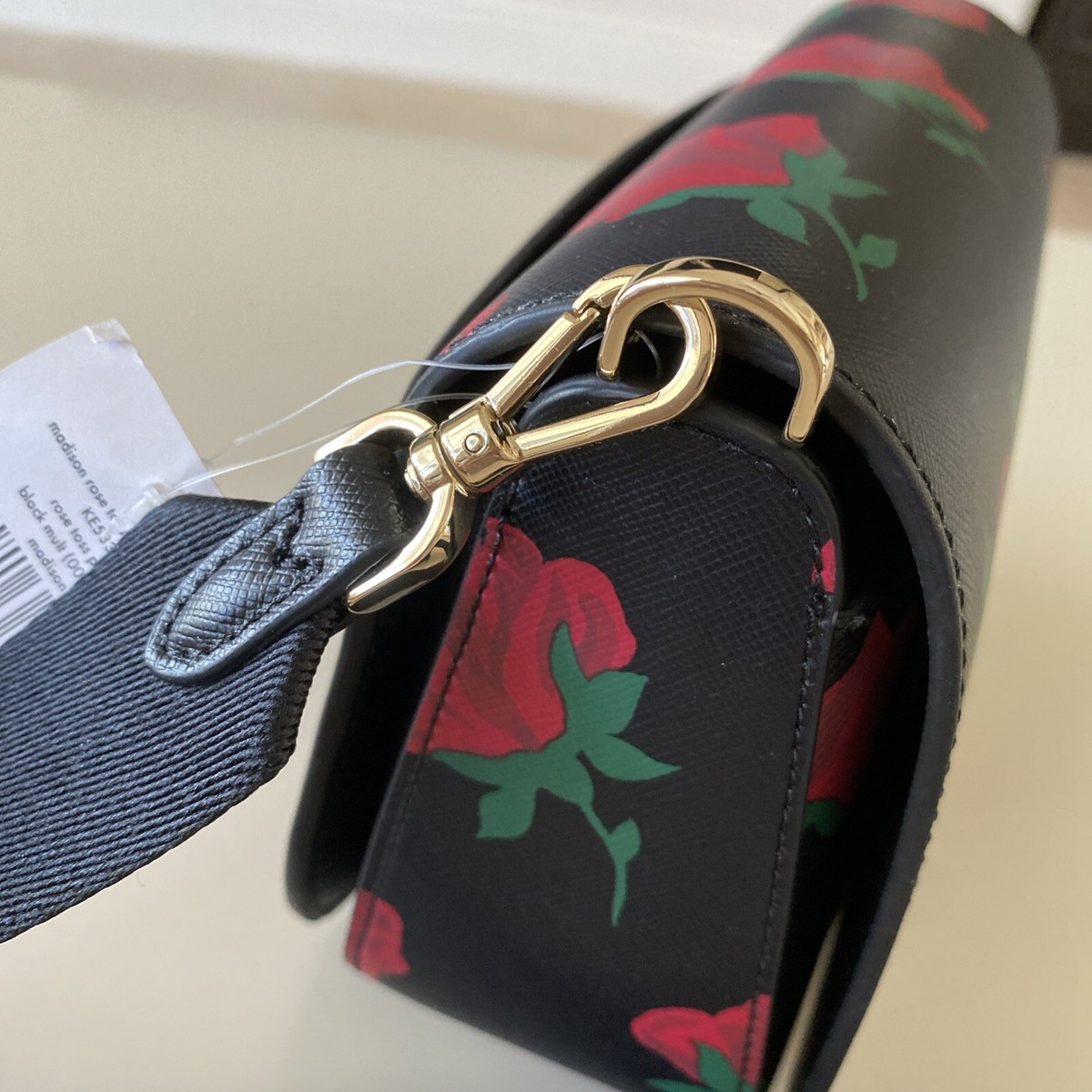 Kate Spade Madison Rose Toss Printed Saddle Bag Crossbody Black