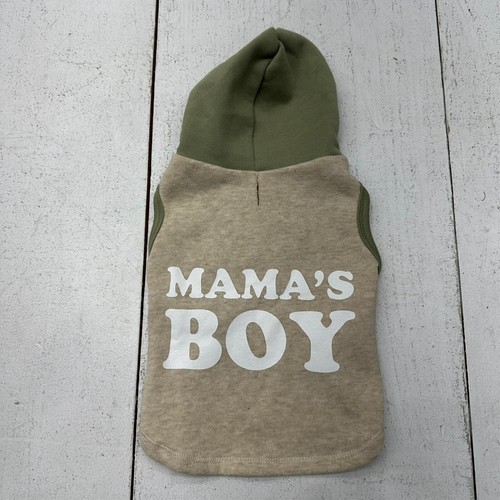 Brown Green "Mama's Boy" Graphic Fleece Lined Pullover Dog Hoodie Size Small