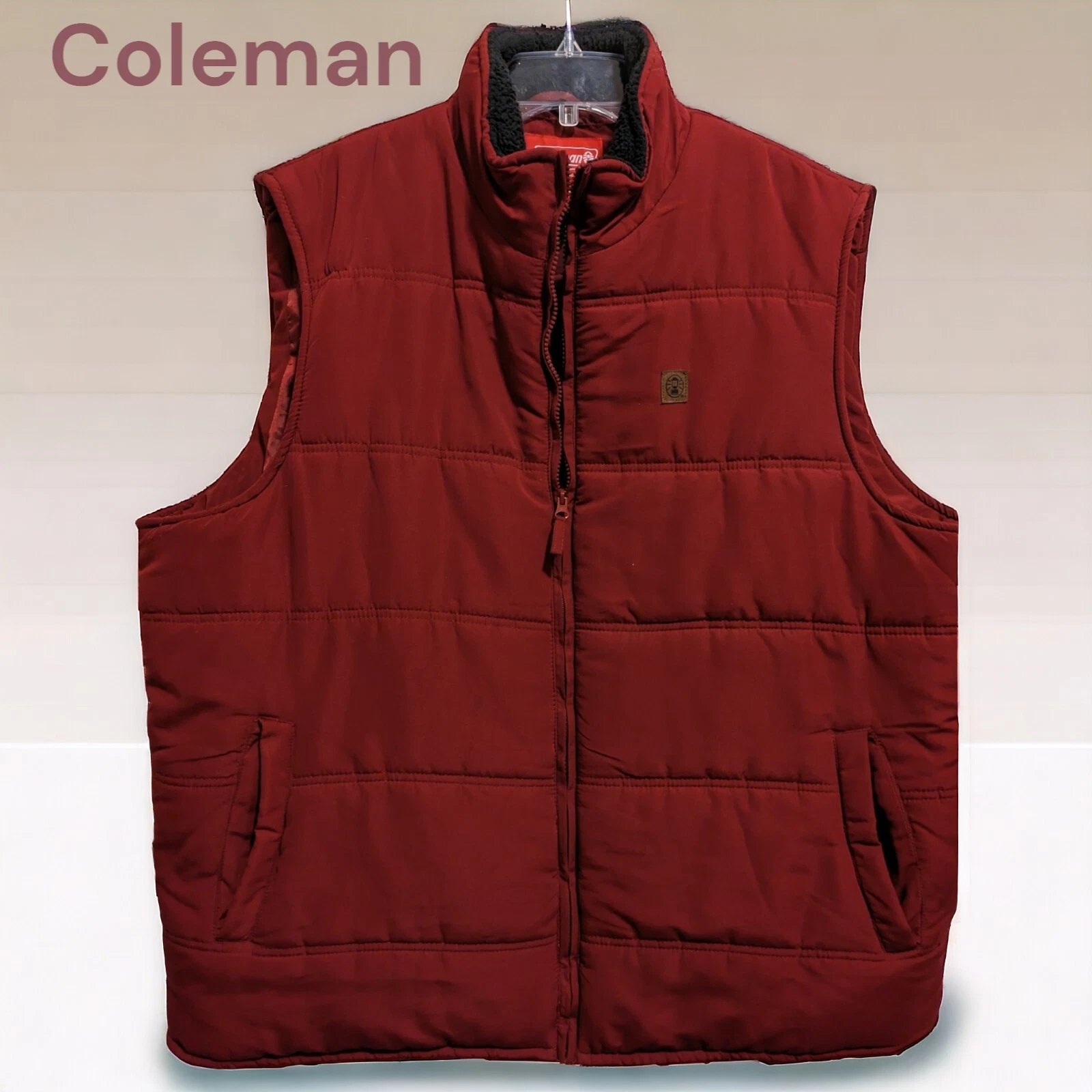 Coleman Zip Up Puffer Vest Sherpa Lined Collar Inside Pocket. Red. Men's 2X.