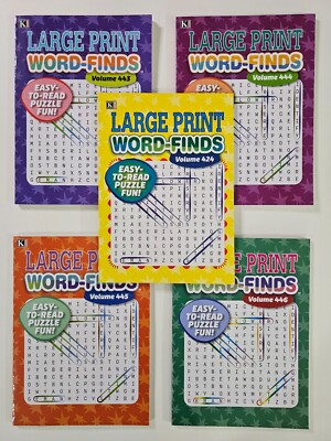 5 Large Print Word-Finds Puzzle Books Kappa Games Vol #424-446 ~ Search,Hunt NEW