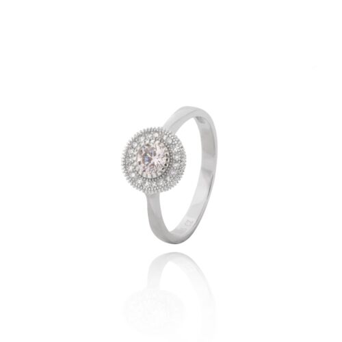 Sterling silver 925 engagement CZ cocktail cubic zirconia halo ring / Gift box - Afbeelding 1 van 3