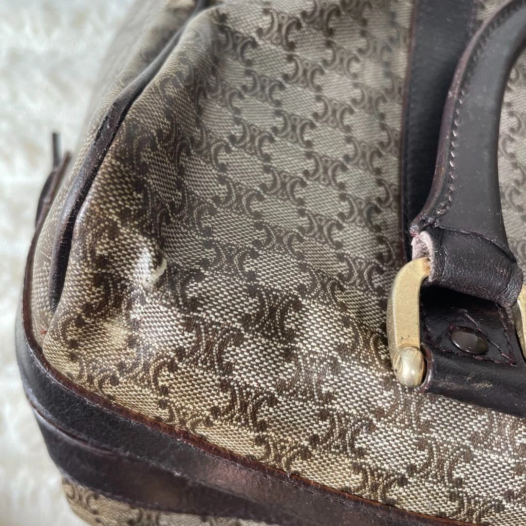 Borsa Celine Boston borsa a mano logo macadam PVC pelle marrone USATA originale #S1982