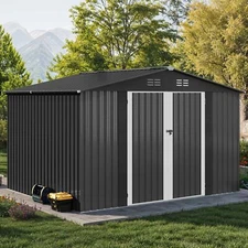 All-Weather 10x8 FT Metal Storage Shed Large Outdoor Steel Garden Tool Organizer