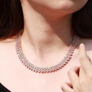 Authentic Lab Created Diamond 14K Rose Gold Plated Wide Tennis Chain Women Necklace 18"