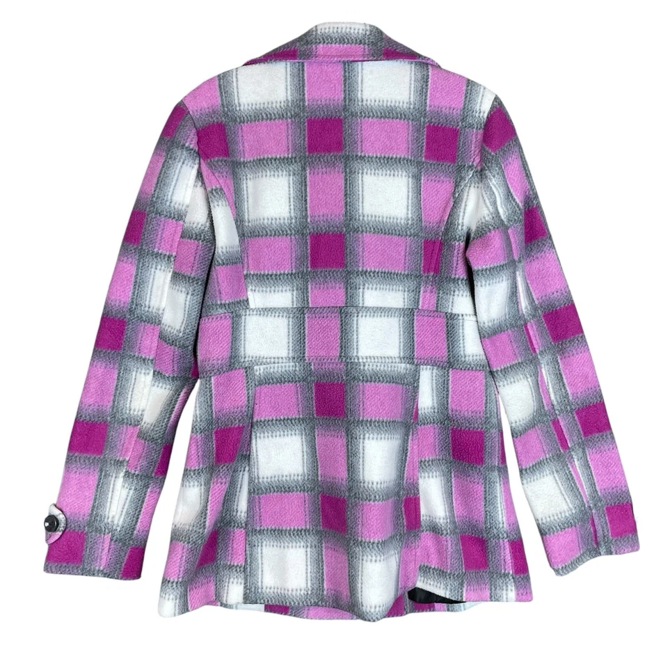 Abrigo Body Central Pea para mujer M rosa gris blanco a cuadros poliéster chaqueta militar Foto 2 de 4