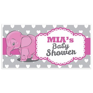 Pink Elephant Baby Shower Banner Personalized Custom Party Backdrop