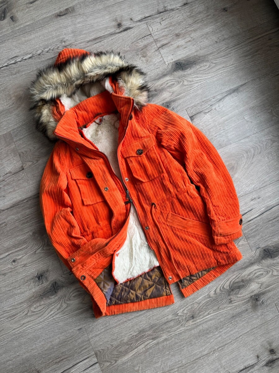 United Colors Of Benetton Orange Corduroy Faux Fur Women's Jacket
