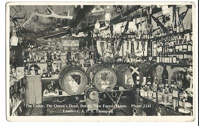 The Cellar, The Queens Head, Burley RP PPC, unbespielt, Werbung, Pub Interieur