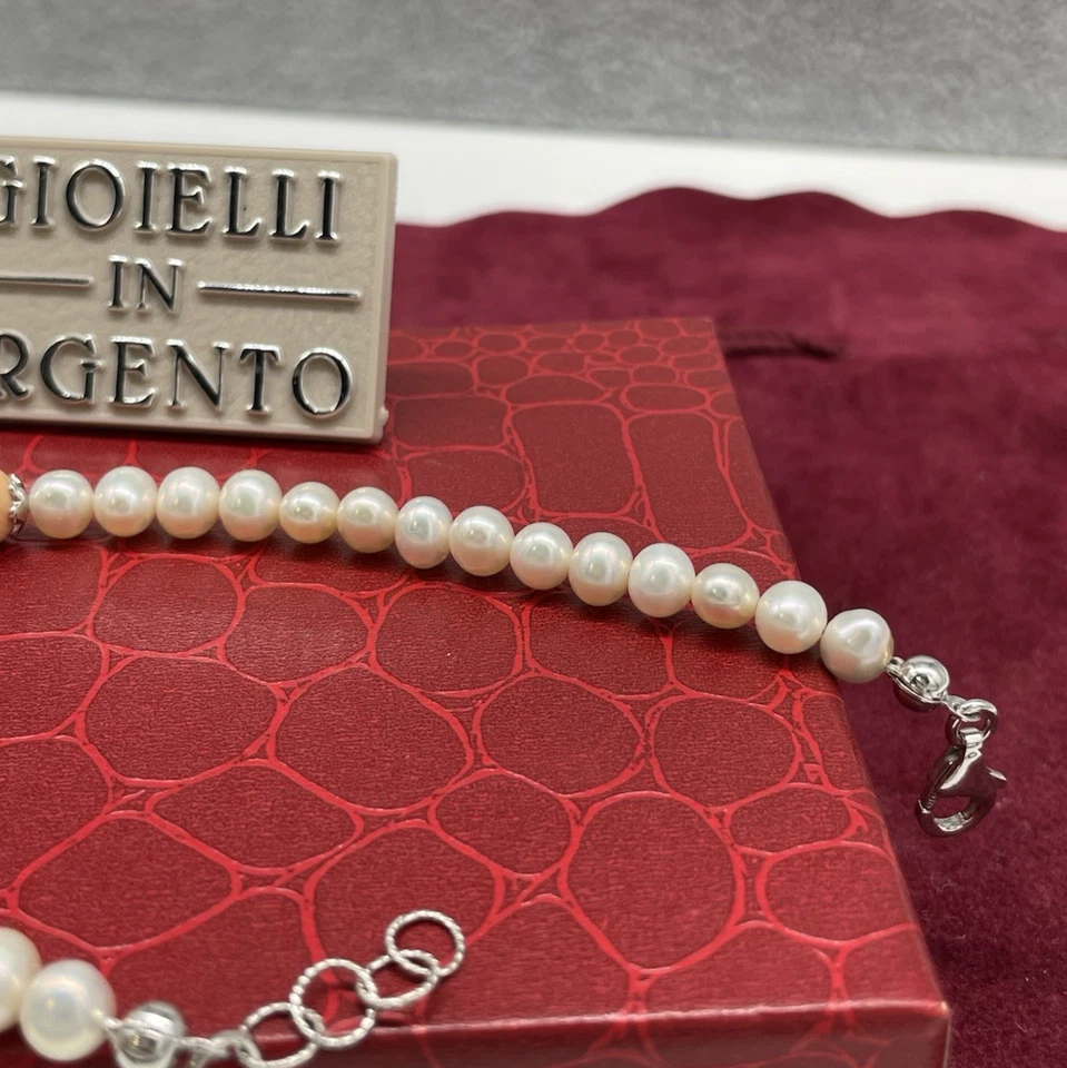 Bracciale femminile di perle bianche lisce tonde in Argento 925 firmato Gioja - Immagine 2 di 4