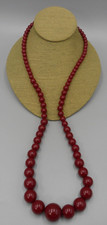 Vintage Beaded Necklace Graduated Cherry Red Lucite Beads Rockabilly 35" Long