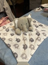 Modern Baby Elephant Lovey Gray Security Blanket Rattle Teether Toy