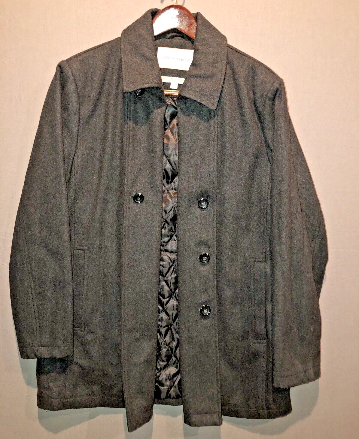 Men’s Joseph Abboud Jacket Black Over Coat Wool Blend Sz L Very Nice