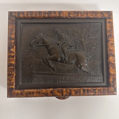 Vintage Equestrian Steeplechase Hand-Painted Resin Box RARE Metal Top heavy 