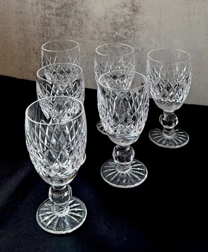 Set of 6 Waterford Crystal BOYNE (Cut Foot) 4 1/4” SHERRY Glasses VINTAGE