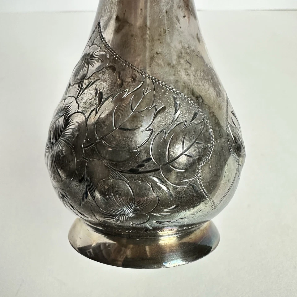 Coctelera vintage Mermod Jaccard St Louis plato cuádruple plata ornamentada floral 1667 Foto 4 de 4