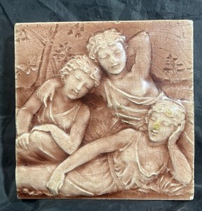 Vintage High Relief Glazed Terracotta Tile With Figures American Encaustic Tile 