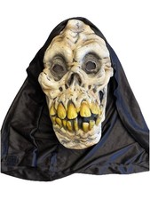 Paper Magic Skull Mask w Hood Ghoul Skeleton Yellow Teeth Halloween VG