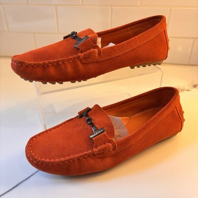 TOD'S Orange Suede Gommino Driving Moccasins Boat Shoes Loafers Made in Italy 39