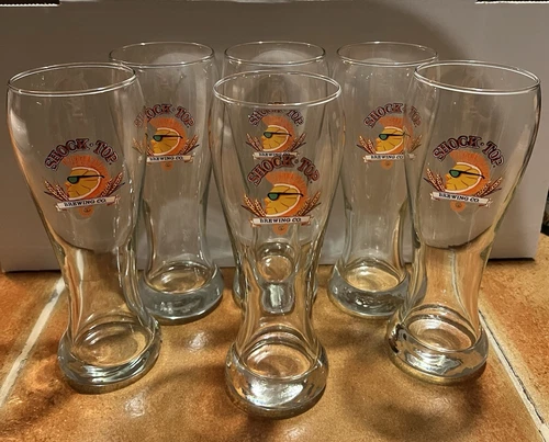 Set Of 6 NEW Shock Top Brewing Company 16 Oz. Pilsner Glasses - Beer Glassware