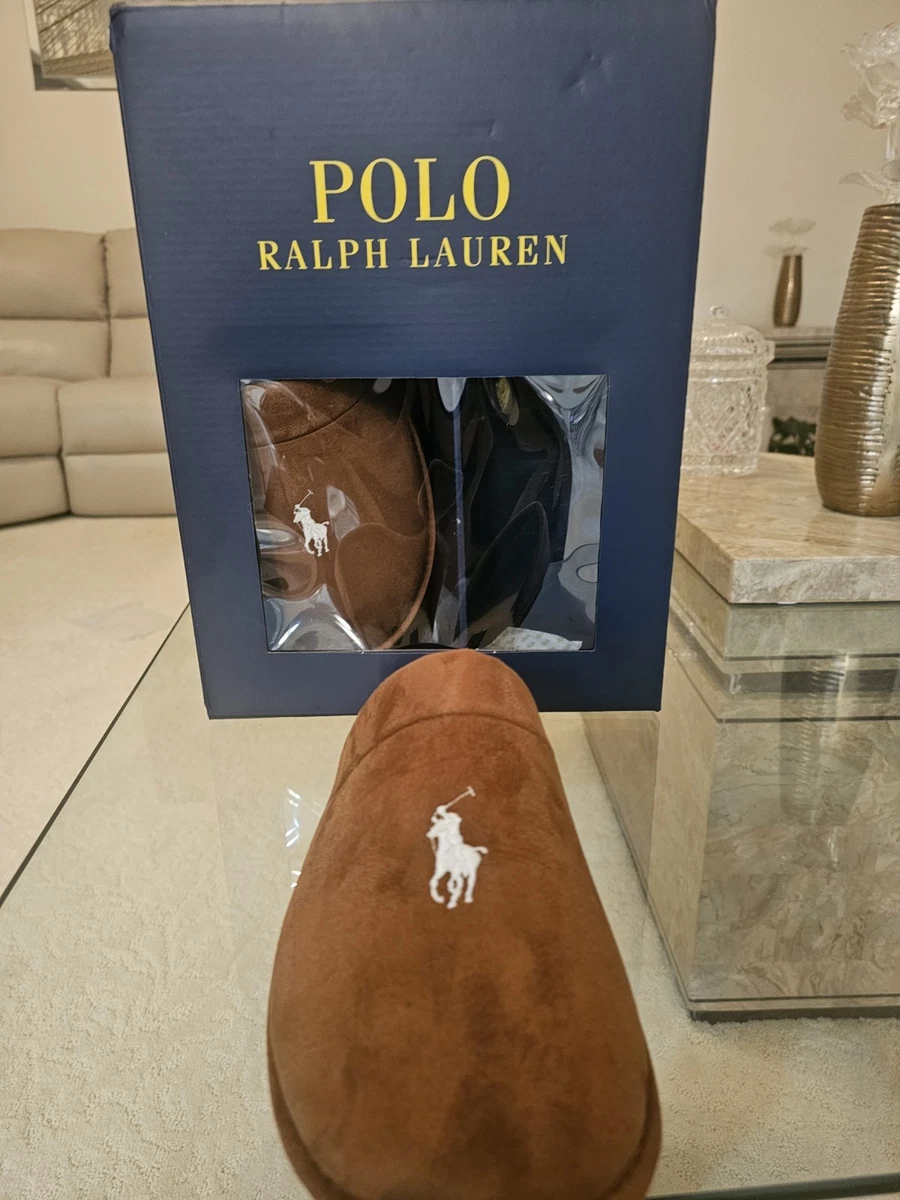 NIB POLO RALPH LAUREN MEN\'S SUEDE FUR LINED‎ BEAR BROWN SLIP ON SLIPPERS Polo Ralph Lauren - Brown Polo Bear Suede Faux-Fur Slipper main image 3