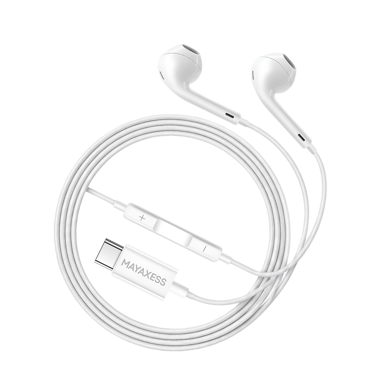 Écouteurs filaires USB-C pour Pixel 8a Mayaxess avec microphone intégré blanc