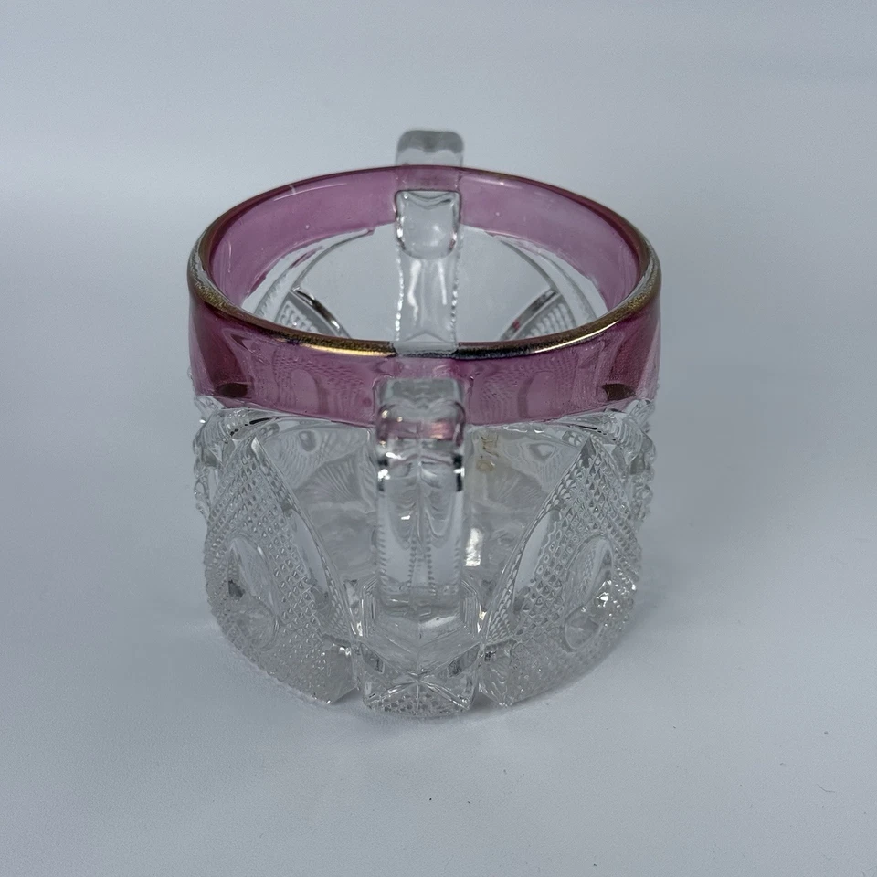 U.S. Glass Co-EAPG Ruby Flashed Handled Open Sugar Bowl, New Hampshire Style - Image 3 of 4