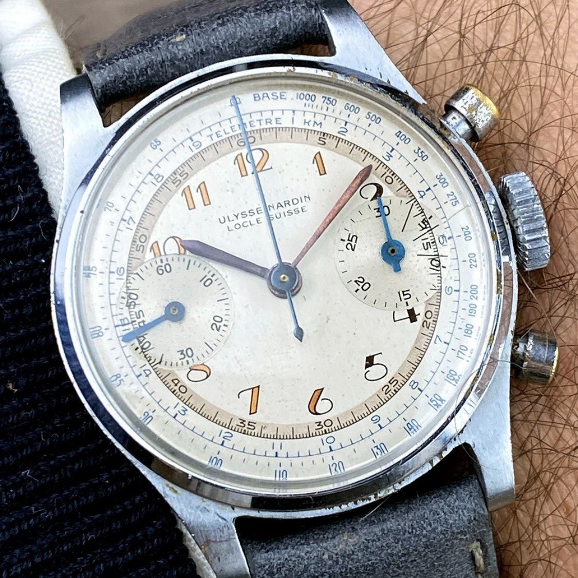 ULYSSE NARDIN chronograph watch – 1940s – original dial – Valjoux