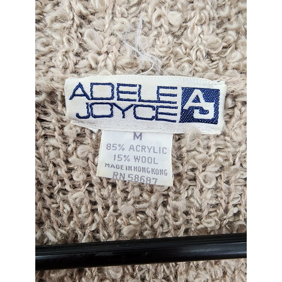 Cárdigan Suéter Vintage Años 80 Adele Joyce Lana Esponjoso Cuello Chal Talla M Beige Foto 3 de 4