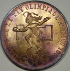 Lot of (3) 1968 Mexico Olympic 25 Pesos 0.720 Silver Coins Beautiful Toning