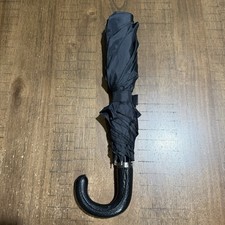 Vtg Totes Umbrella Black Leather Look Curved Hook Handle Classic EUC 