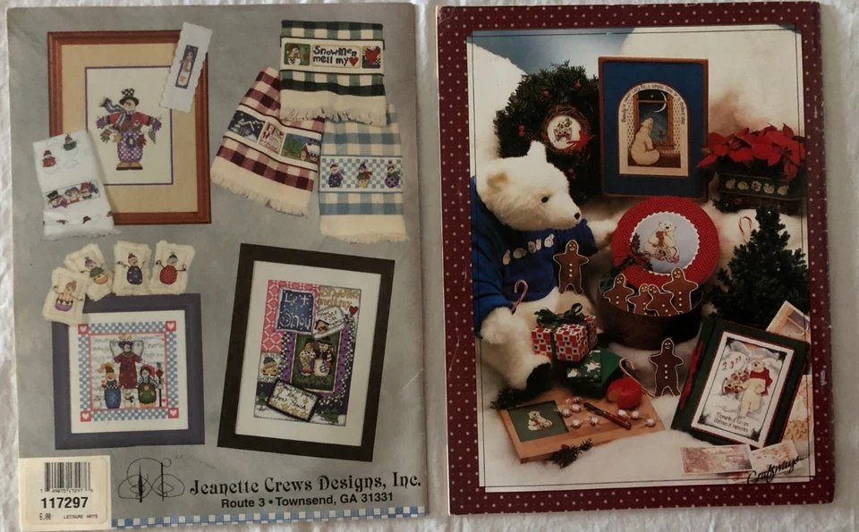 Lot of 2 Cross Stitch Pattern Booklets Snowmen Polar Bears Winter - Image 2 of 2