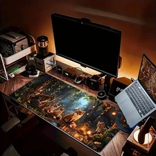 1pc Extra Large Non-Slip Gaming & Office Desk Mat - Magical Forest with Foxes, R