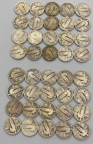 40 US 90% Silver Standing Liberty 25c mixed dates L24384