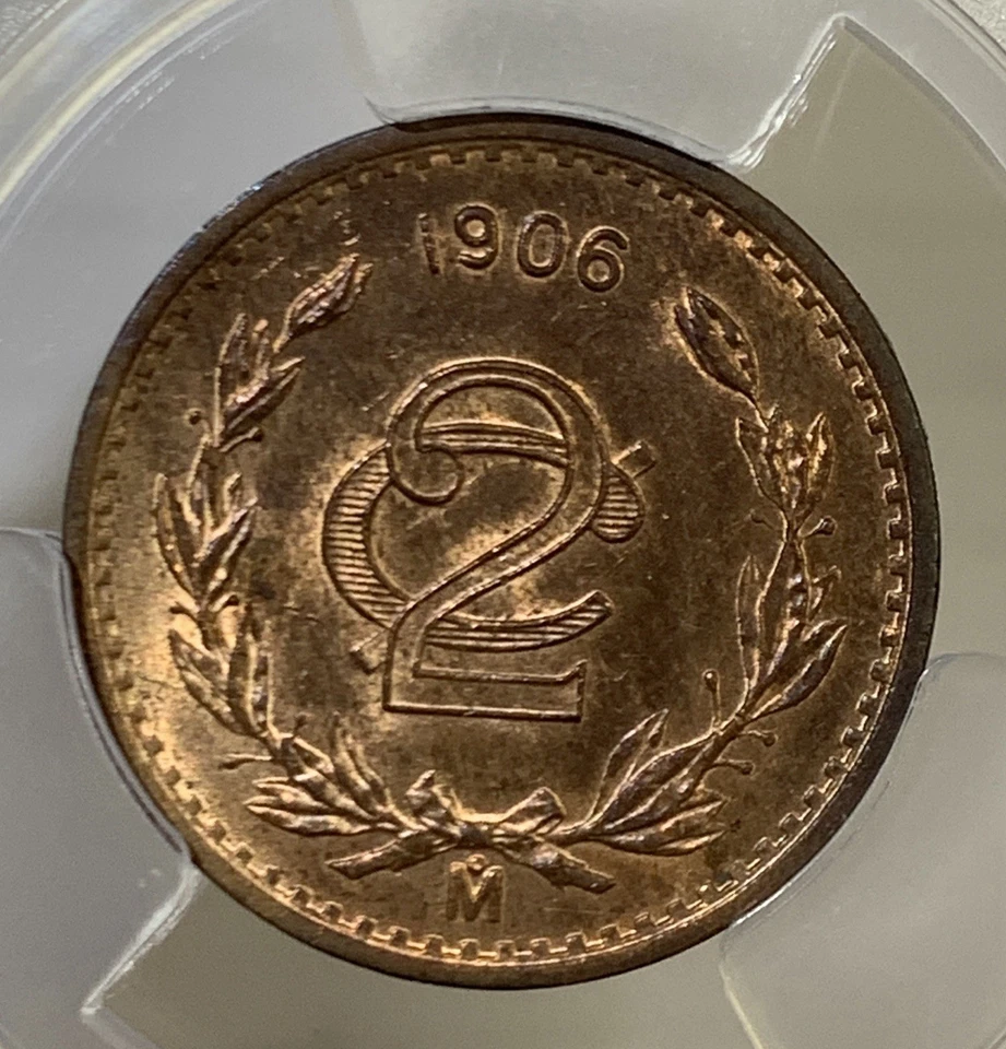 1906 MEXICO 2 CENTAVOS PCGS MS63RB COPPER COIN, NARROW DATE - Image 2 of 4