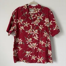 Vintage Paradise Found Shirt Mens XL Red Floral Hawaiian Aloha Tropical Casual